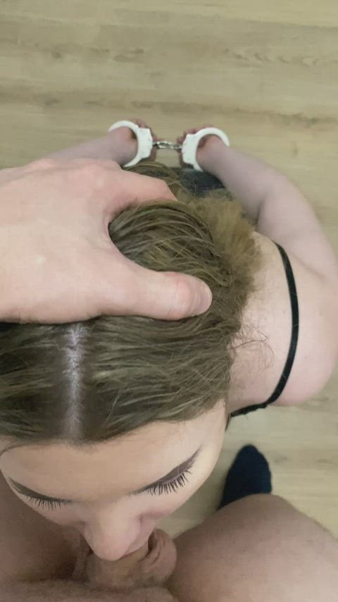 Sucking penis in metal cuffs : video clip