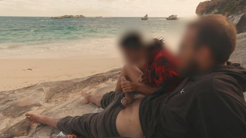 Giving my man a blowjob on the beach. Enjoy the view! : video clip