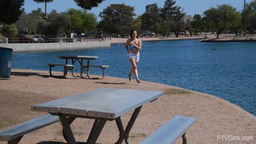 Olivia running and flashing in public : video clip