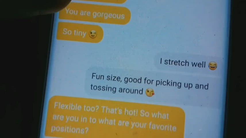 I told him when we matched on bumble that I was fun sized and easy to pick up and toss around. Was so happy that he did, multiple times, when I invited him over... : video clip