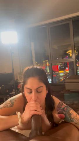 Hubby watching me slurp up this huge BBC in my mouth : video clip