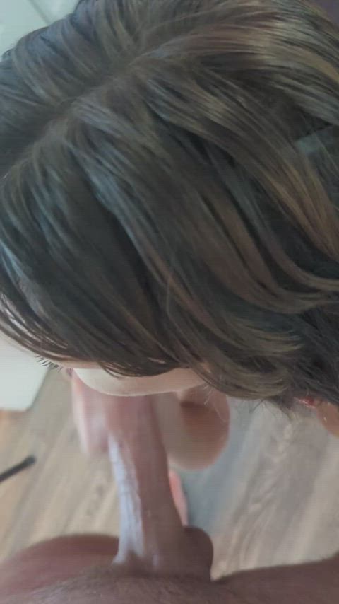 My POV as she strokes it before sucking it : video clip