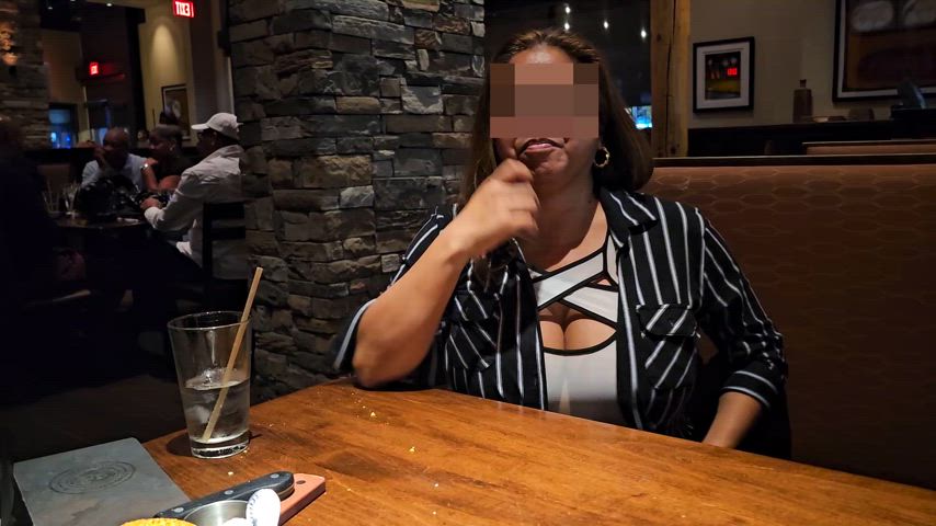 Teasing pub servers with my sheer bodysuit, BIG titties, and dark areolas : video clip