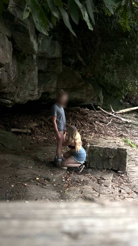 Blonde sucks dick outside of a cave! : video clip