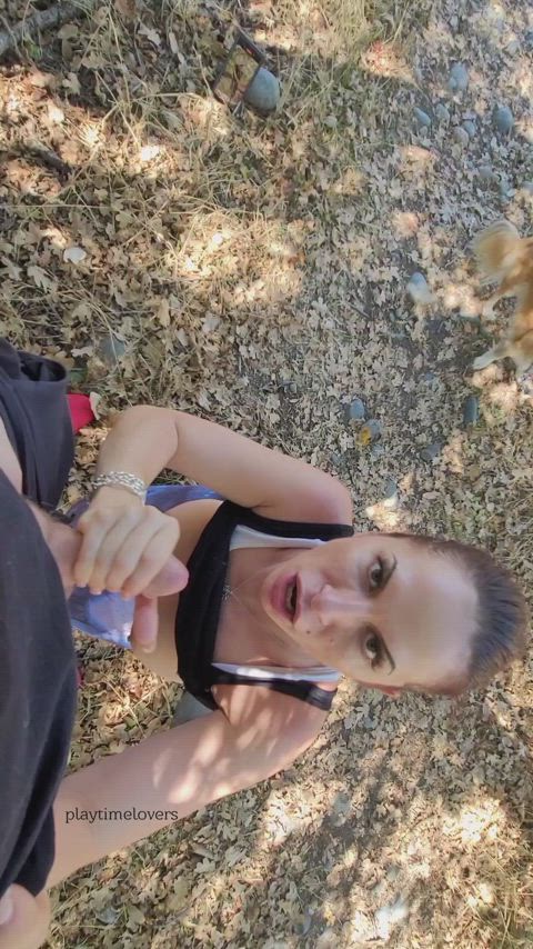 Had to make him Cum quick cause we could hear someone just down the trail : video clip