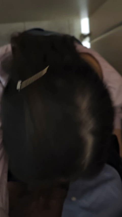 Asian hotwife blowjob in the men's toilet after she gave me her panties to sniff. Guy in the next stall enjoyed. : video clip