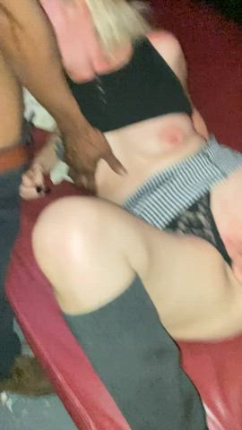 Hubby Loves Me Giving Any Man Who Wants it, Full Open Access To My Spread Juicy Pussy in the Middle of the Adult Theater While I Suck Any Cock Pushed into My Face. : video clip