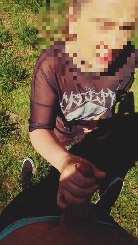 Making him squirm whilst out on a walk : video clip