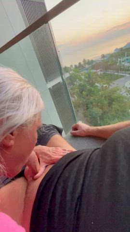 Balcony blowjob.