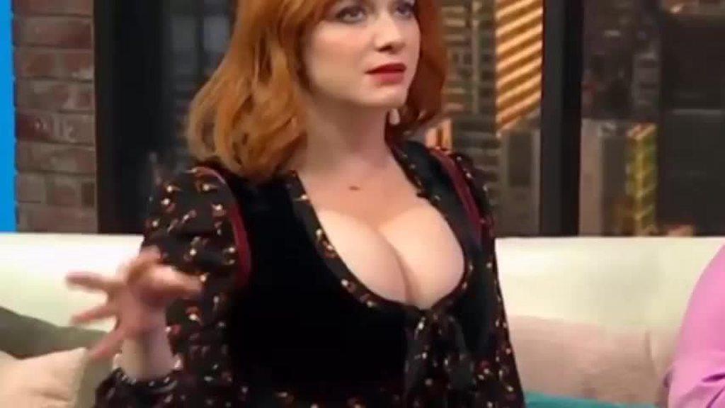 Christina Hendricks showing off her massive tits on live TV : video clip