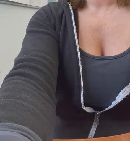 Trying to be quite while I play with sensitive nipples at work! [GIF]