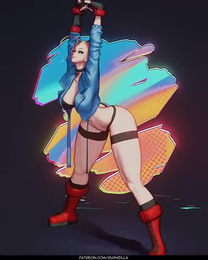 Cammy White - stretching her back in thong bloomers (Rushzilla) [Street Fighter 6] : video clip