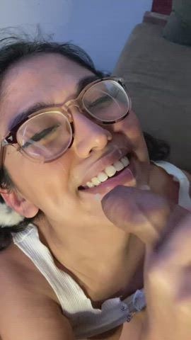 PSA: Glasses look cute covered in cum : video clip