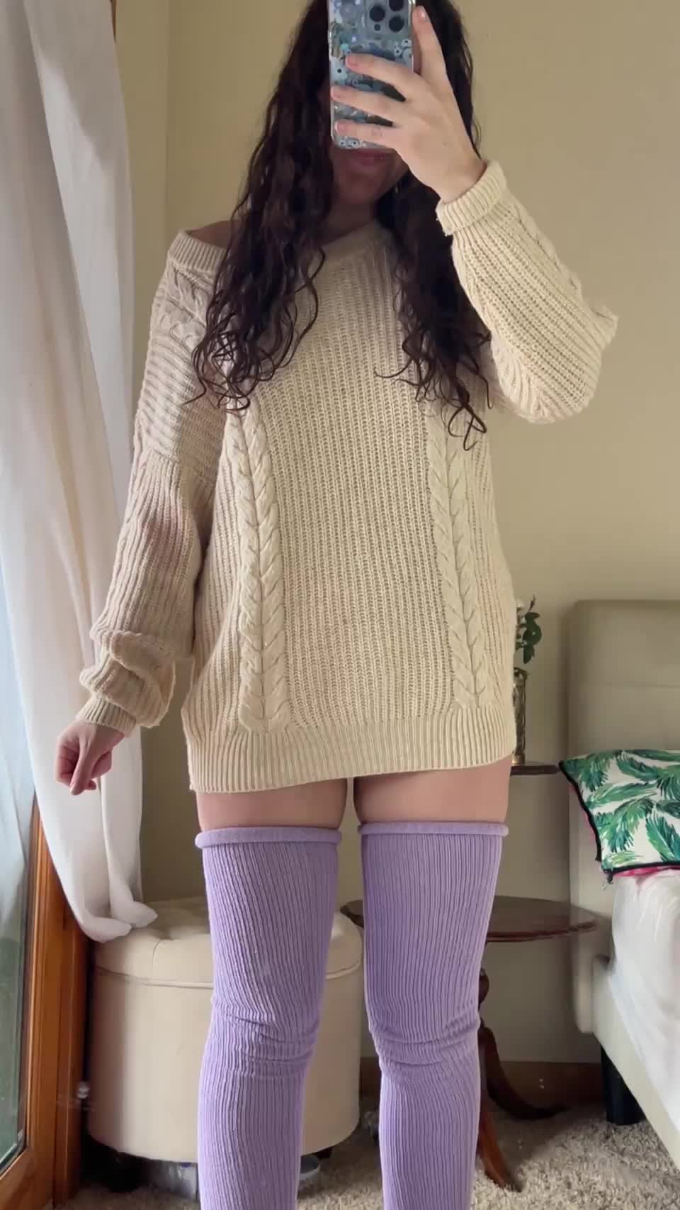 big sweater with nothing underneath for easy access : video clip