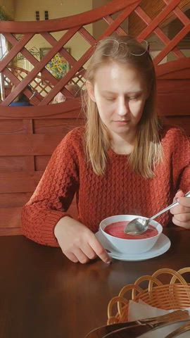 Traditional Polish borscht soup and traditional big tits - mine. Kisses [GIF] : video clip