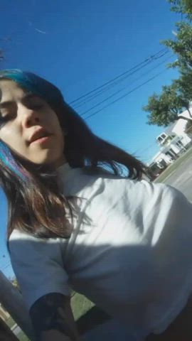 Naughty babe flashing in the streets : video clip