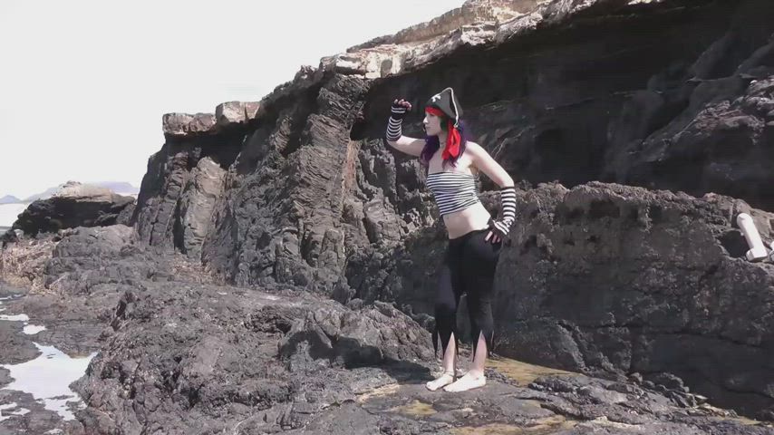 Naughty Pirate Proxy having solo fun on the beach! : video clip
