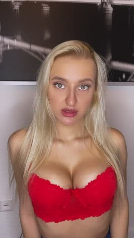 Red lingerie looks good on my tits.. but nothing on them looks even better : video clip