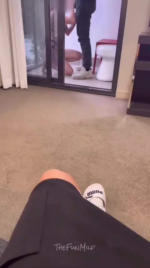 Hubby watched as I paraded three guys out on the balcony to suck off ! : video clip