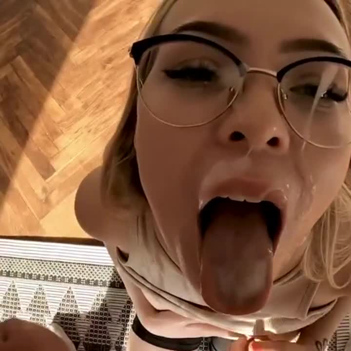 cute girl with glasses got facial : video clip