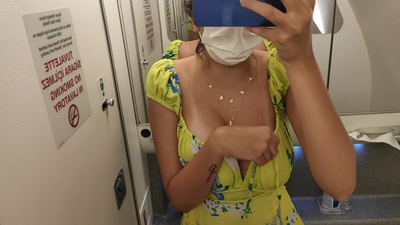 Legal teen doing not so legal actions in the airplane's bathroom : video clip
