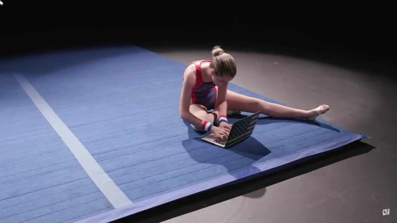 Siobhan Thompson in gymnast's outfit for comedy sketch : video clip