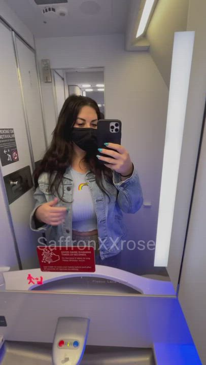Having some fun in the airplane bathroom hope no one is waiting outside! [GIF] : video clip