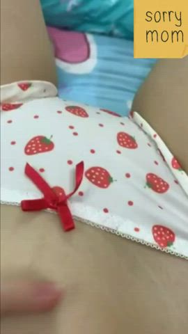 [19f] My tiny Japanese pussy is leaking all over my strawberries panties...wanna taste? : video clip
