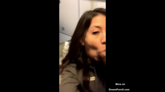 Sucking a huge BBC in the airplane bathroom : video clip