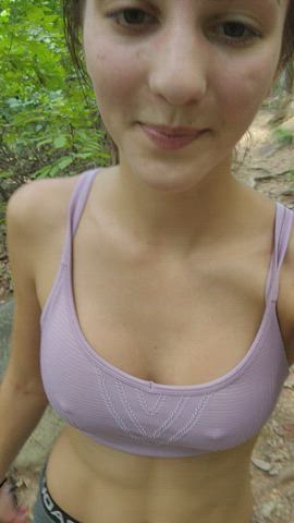 Running with my tits out on my hike : video clip