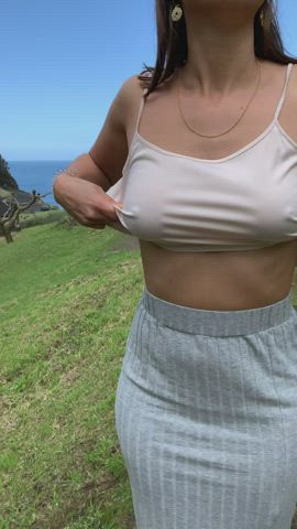 I hope the sun isn't the only thing on my tits today [GIF] : video clip