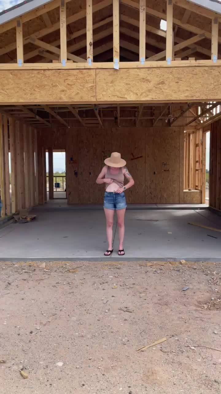 Visiting my new house. So of course I had to flash while the roof was being put on above me. [GIF] : video clip