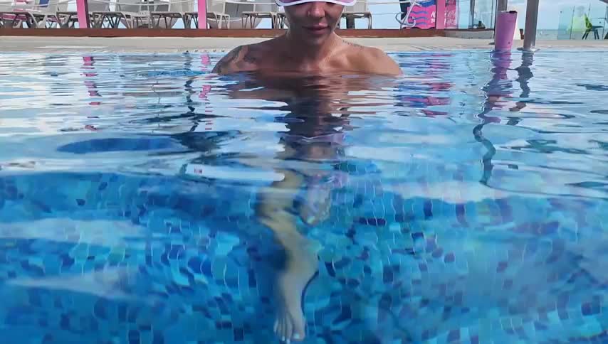 Getting ready for the topless foam party in Mexico , see if anyone notices me playing with the guys underwater : video clip