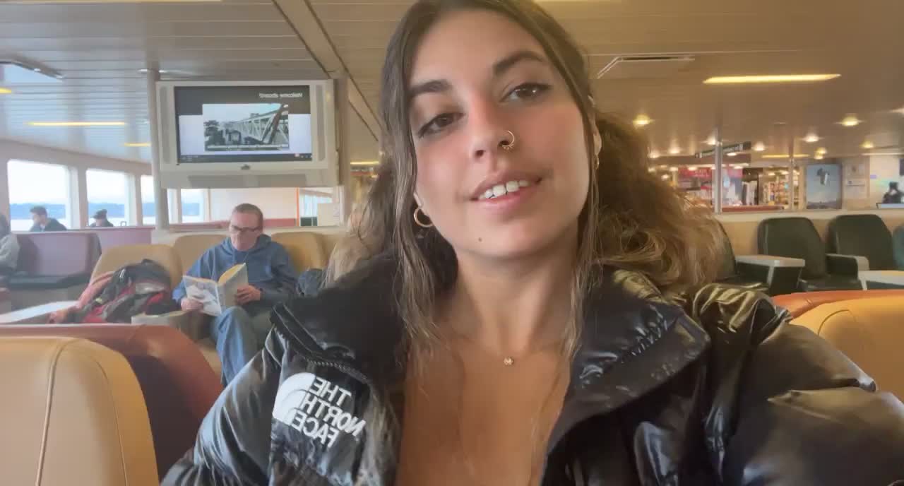 Fondling my tits on a public ferry : video clip