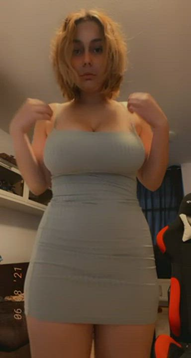 you wanna see my giant tits fall out of this tight dress? okay…☺️ : video clip
