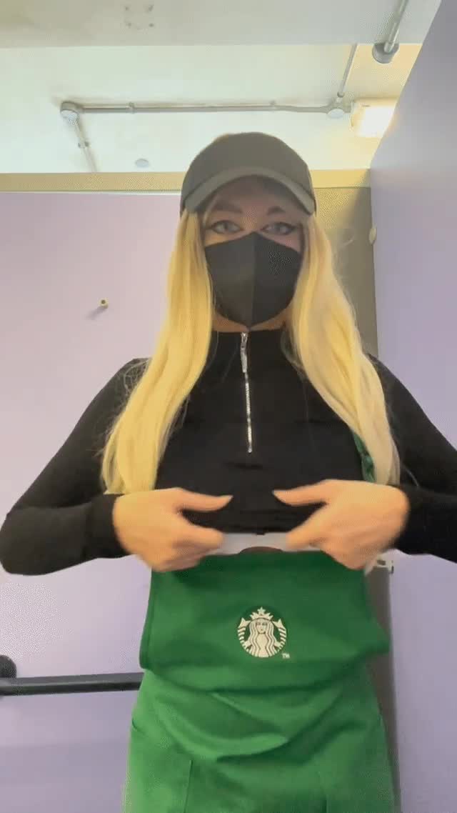Would you rather me serve you coffee with my boobs out? I will do on request 💚 : video clip