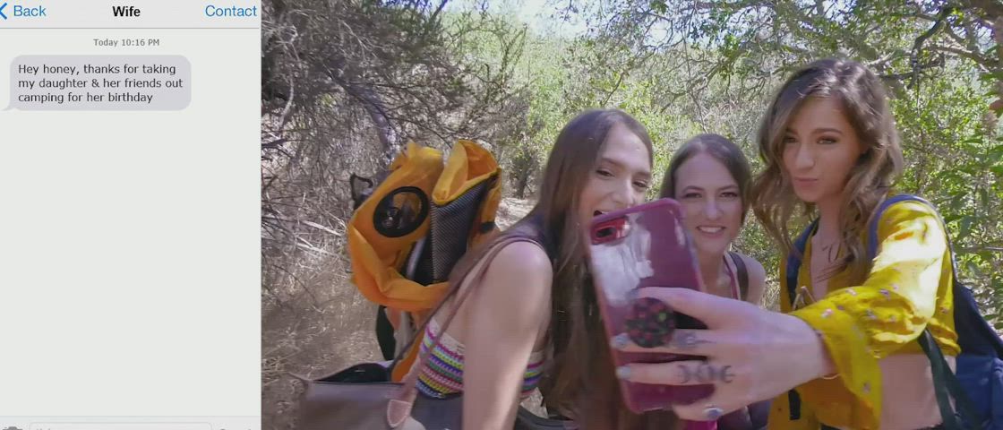 Taking stepdaughter and her friends on a very secluded camping trip : video clip