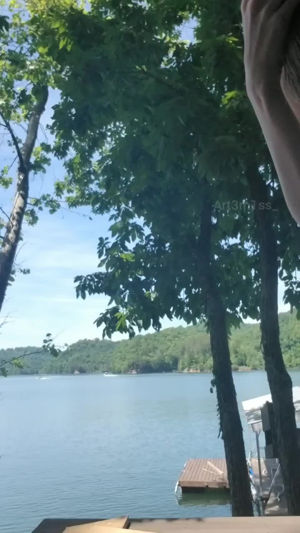 Showing off my perky tits by the lake [gif] : video clip