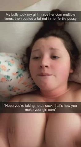 Bully laid my gf down, made her cum multiple times, and bred her on our bed... While making me record it : video clip