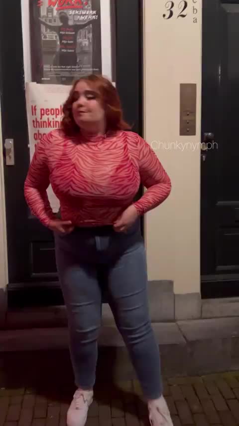 Flashing my tits on the streets of Amsterdam. Ended up getting caught [gif] : video clip