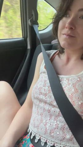 Sneakily flashing my pussy while family is in the car [gif] : video clip