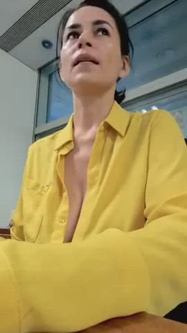 Showing my boobs at work... : video clip