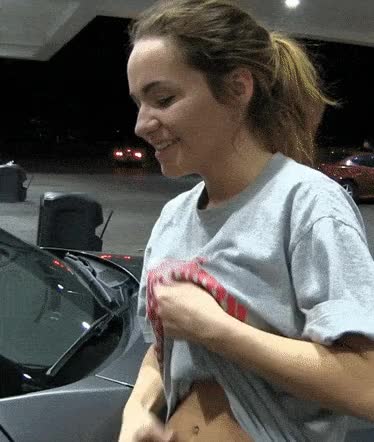 Cute Titty Reveal At A Gas Station : video clip