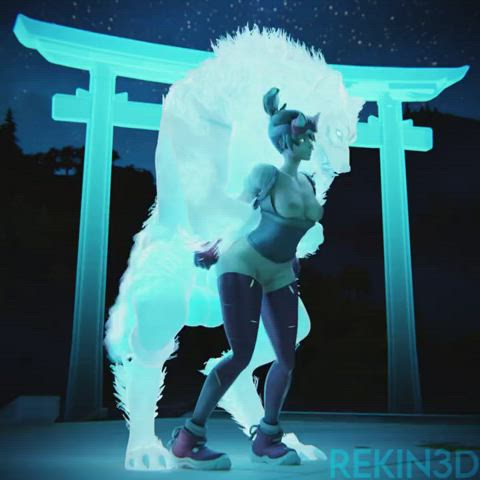 Kiriko with her ghost companion [Overwatch] (rekin3d) : video clip