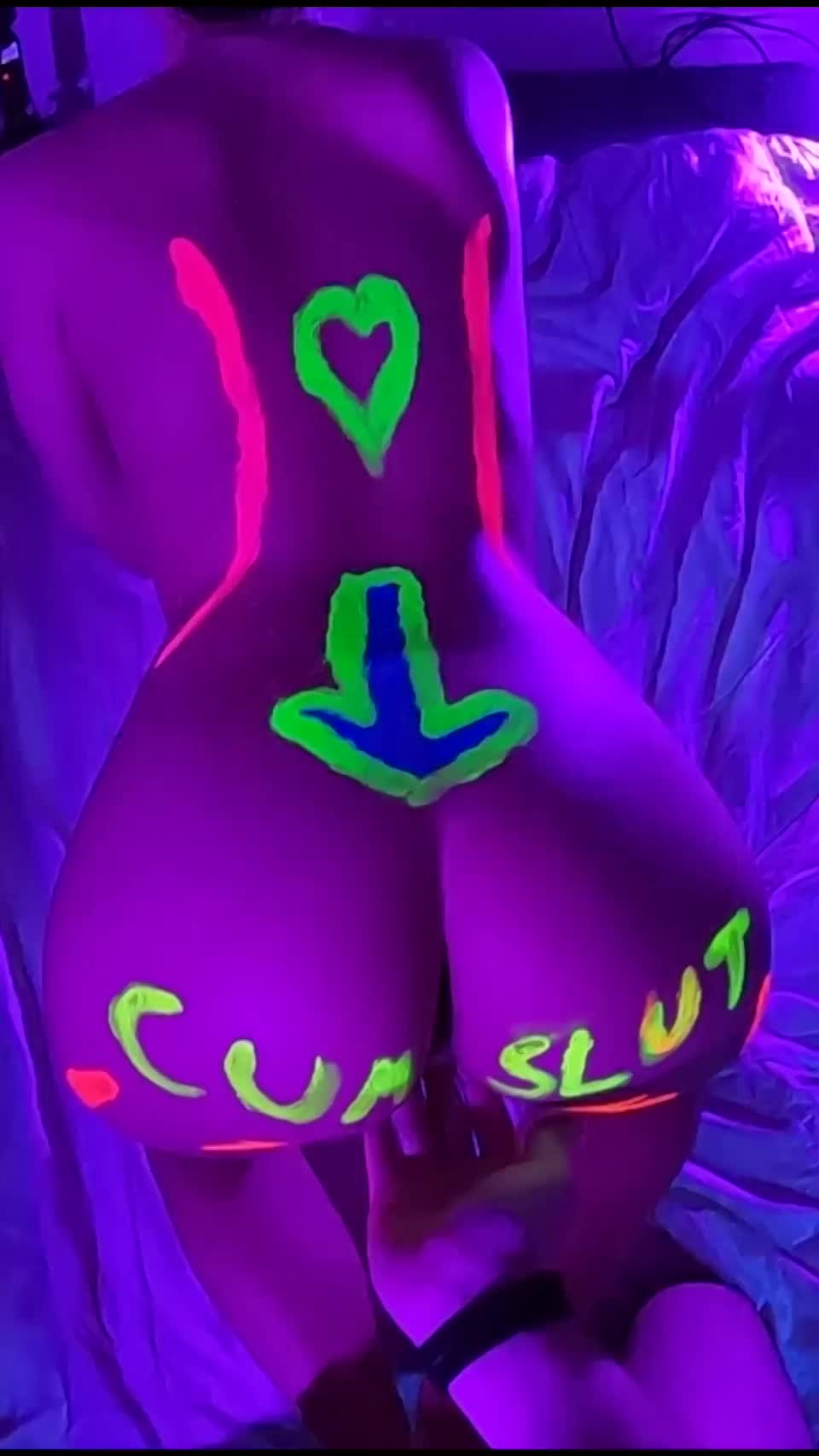 Neon lights, paint, and riding his cock : video clip