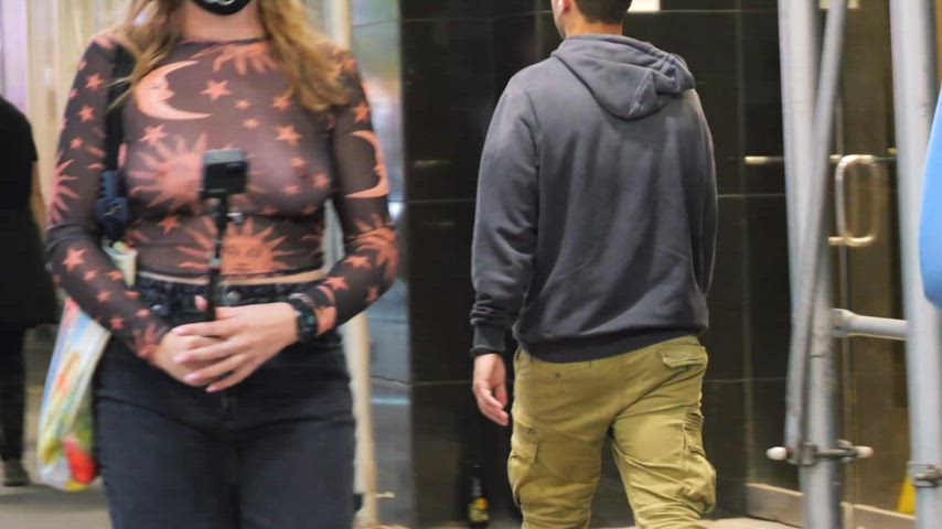 Big titties slow-mo bounce in public : video clip