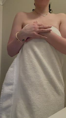 Oops my towel slipped. Oh well what do you think ? : video clip