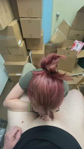He couldn’t wait for me any longer so he made me suck it in the backroom of his work : video clip