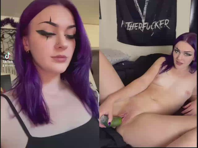 Hope daddy is proud seeing me fuck my tight pussy with a veggie : video clip