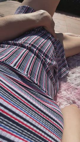 POV girl masturbating outside in cute dress. [F] : video clip